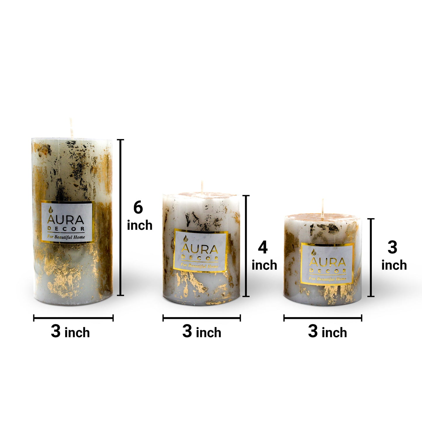 Bulk Buy Pillar Candle Set of 3 Candles ( 3*3, 3*4 , 3*6 Inches ) ( 12 Set Bulk Buy )
