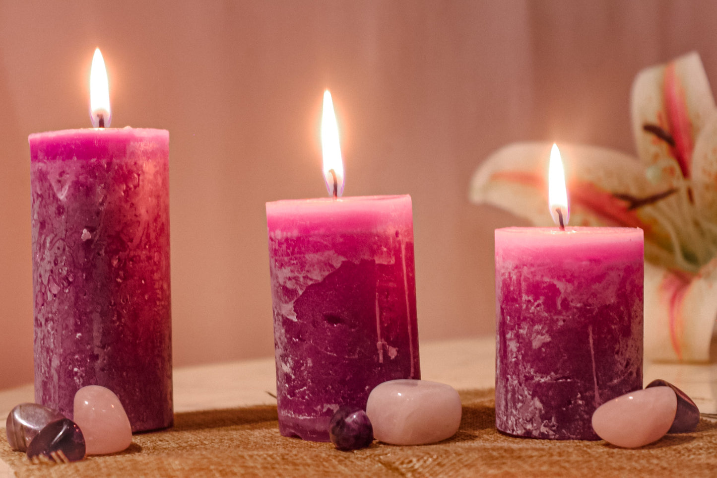 AuraDecor Fragrance Pillar Candle Set of 3 ( 2*2inch, 2*3inch , 2*4inch ) ( Bulk Buy 24 Sets )