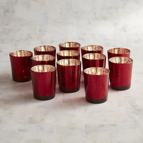 AuraDecor Empty Shot Red Mercury Glass 2.5 inch  for Making Candle Votives