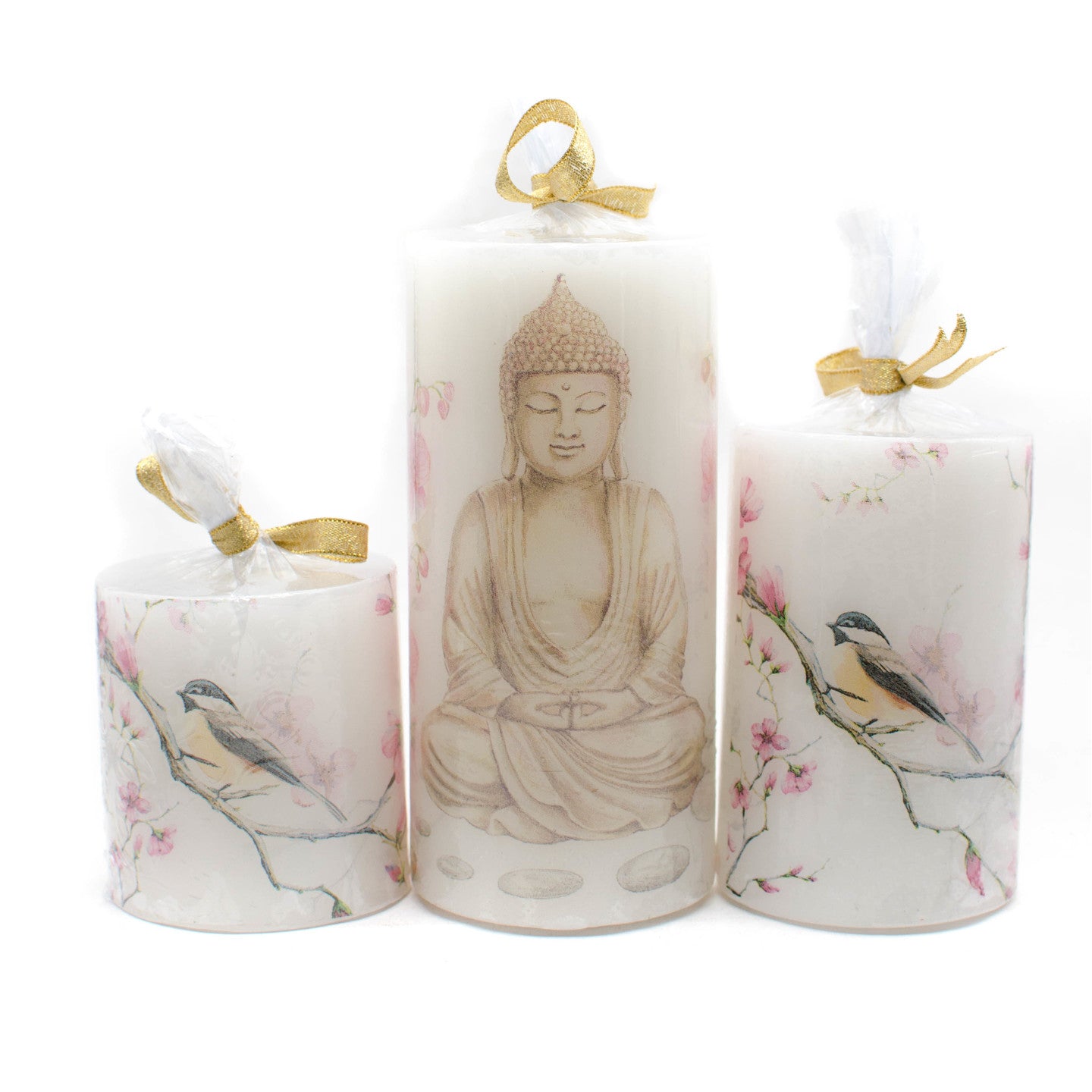 Set of 3 Buddha Image Printed Pillar Candles in a Gift Set - auradecor.co.in