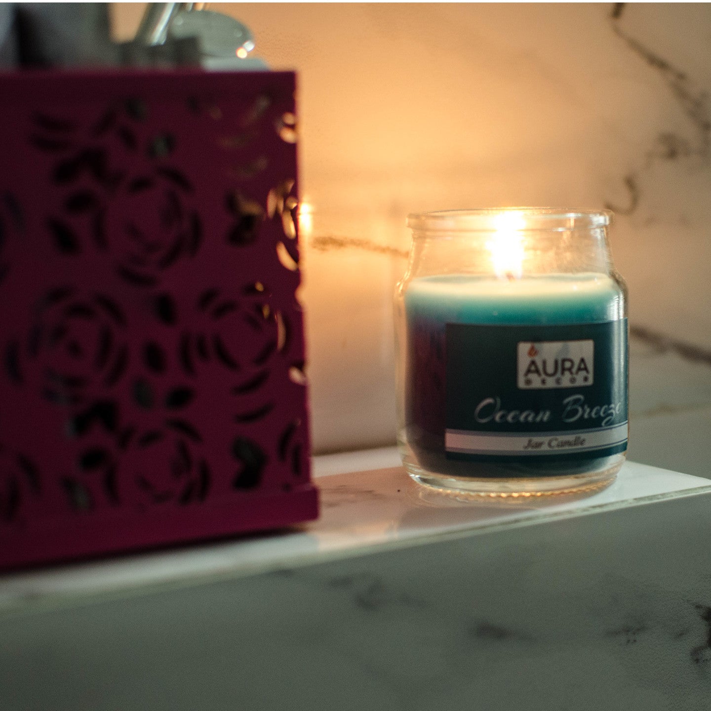 AuraDecor Ocean Breeze Fragrance Jar Candle Burning Time 30 Hours Each - auradecor.co.in