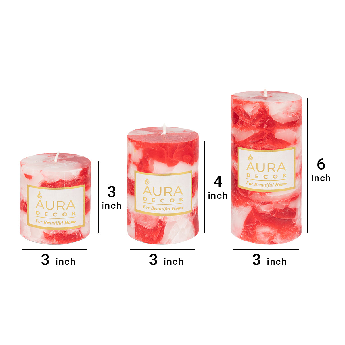 Bulk Buy Pillar Candle Set of 3 Candles ( 3*3, 3*4 , 3*6 Inches ) ( 12 Set Bulk Buy )