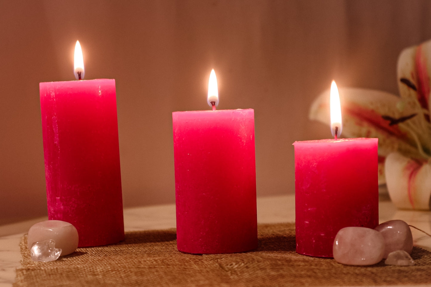 AuraDecor Fragrance Pillar Candle Set of 3 ( 2*2inch, 2*3inch , 2*4inch ) ( Bulk Buy 24 Sets )