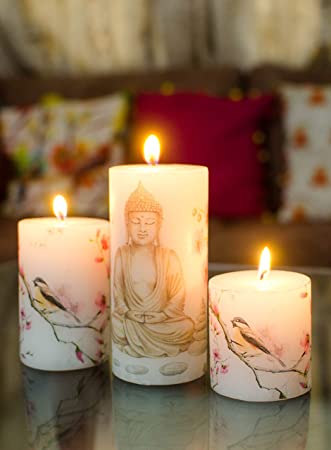 AuraDecor Buddha Printed Pillar Candles