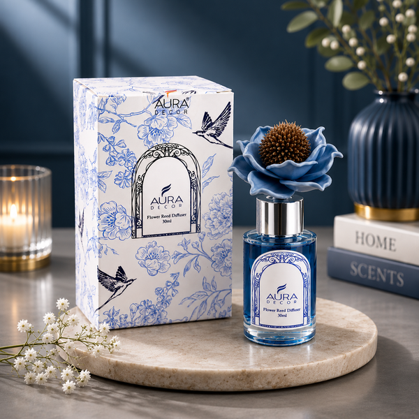 Auradecor White Bloom Reed Diffuser with Color Changing Flower