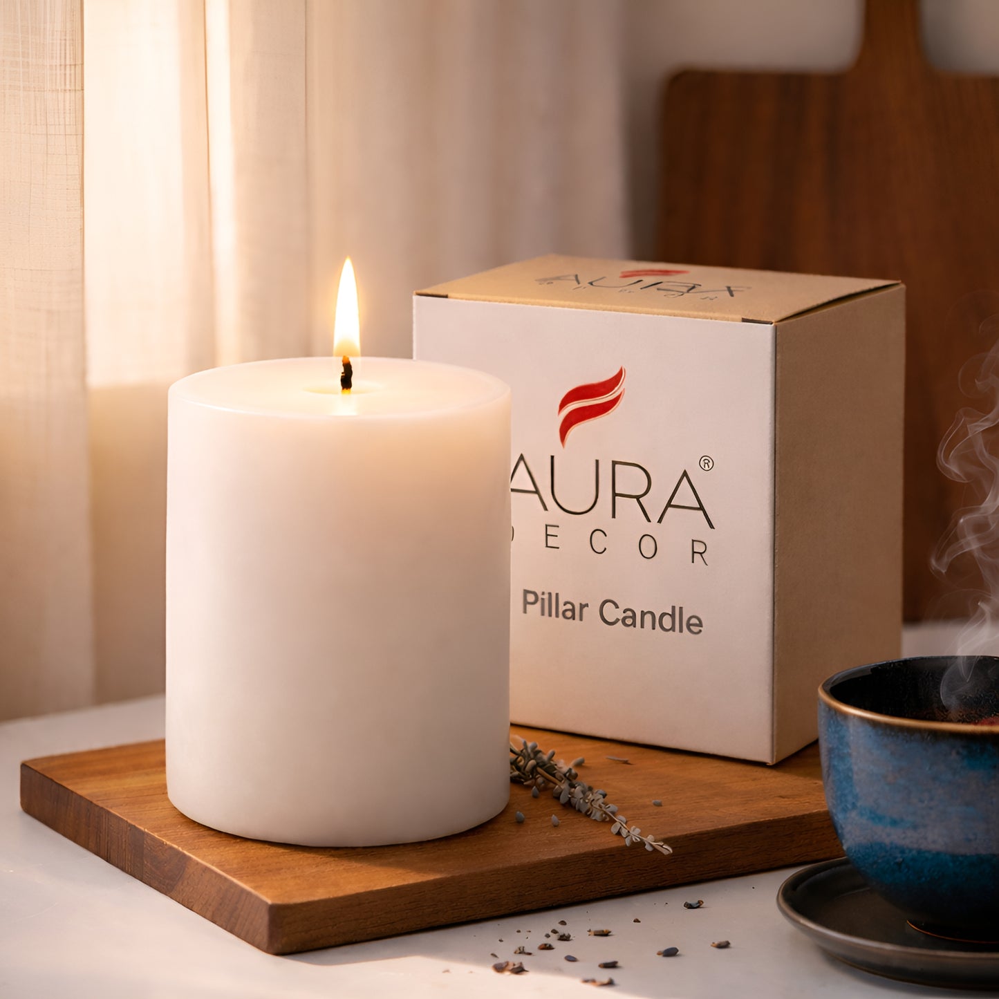 AuraDecor Pillar Candle ( 3*3 Inch ) ( White , Unscented )