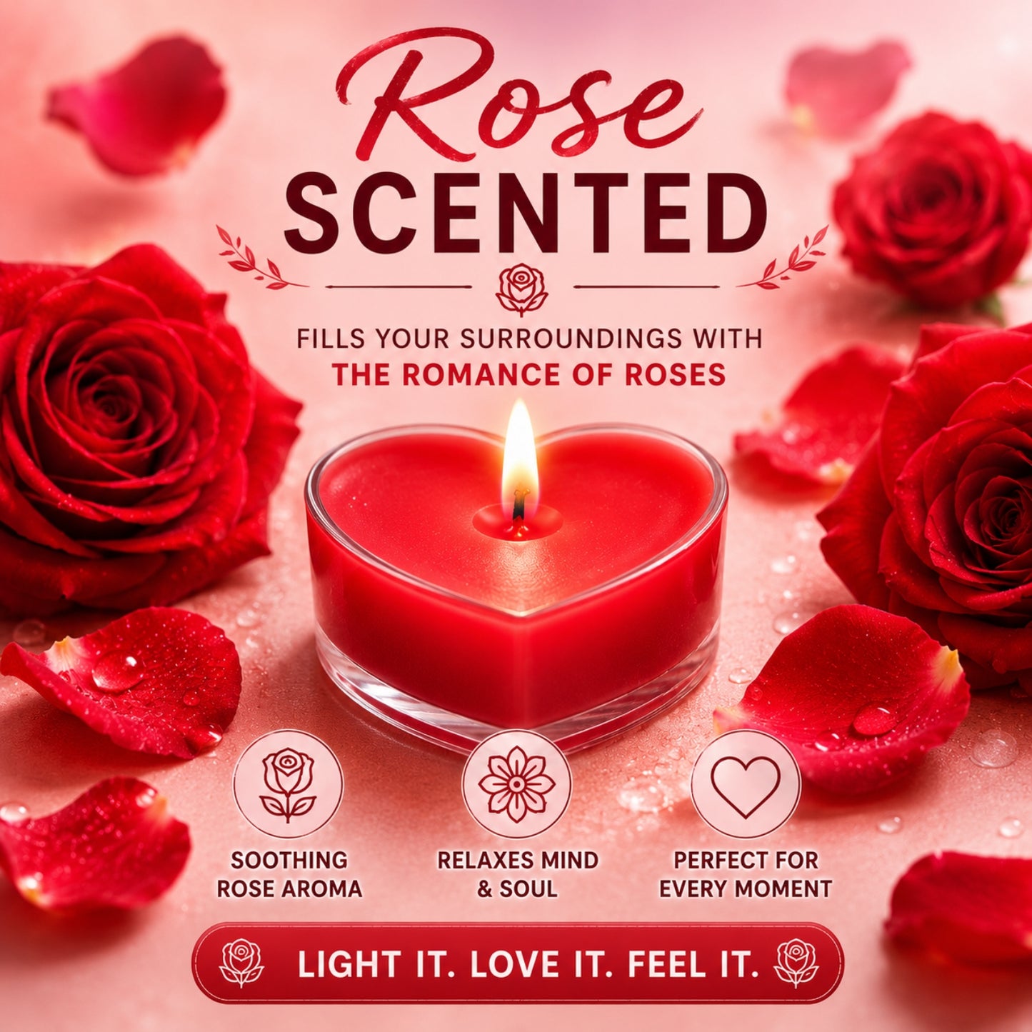 AuraDecor Fragrance Rose Heart Shape Tealight ( Bulk Pack of 100 Packets )