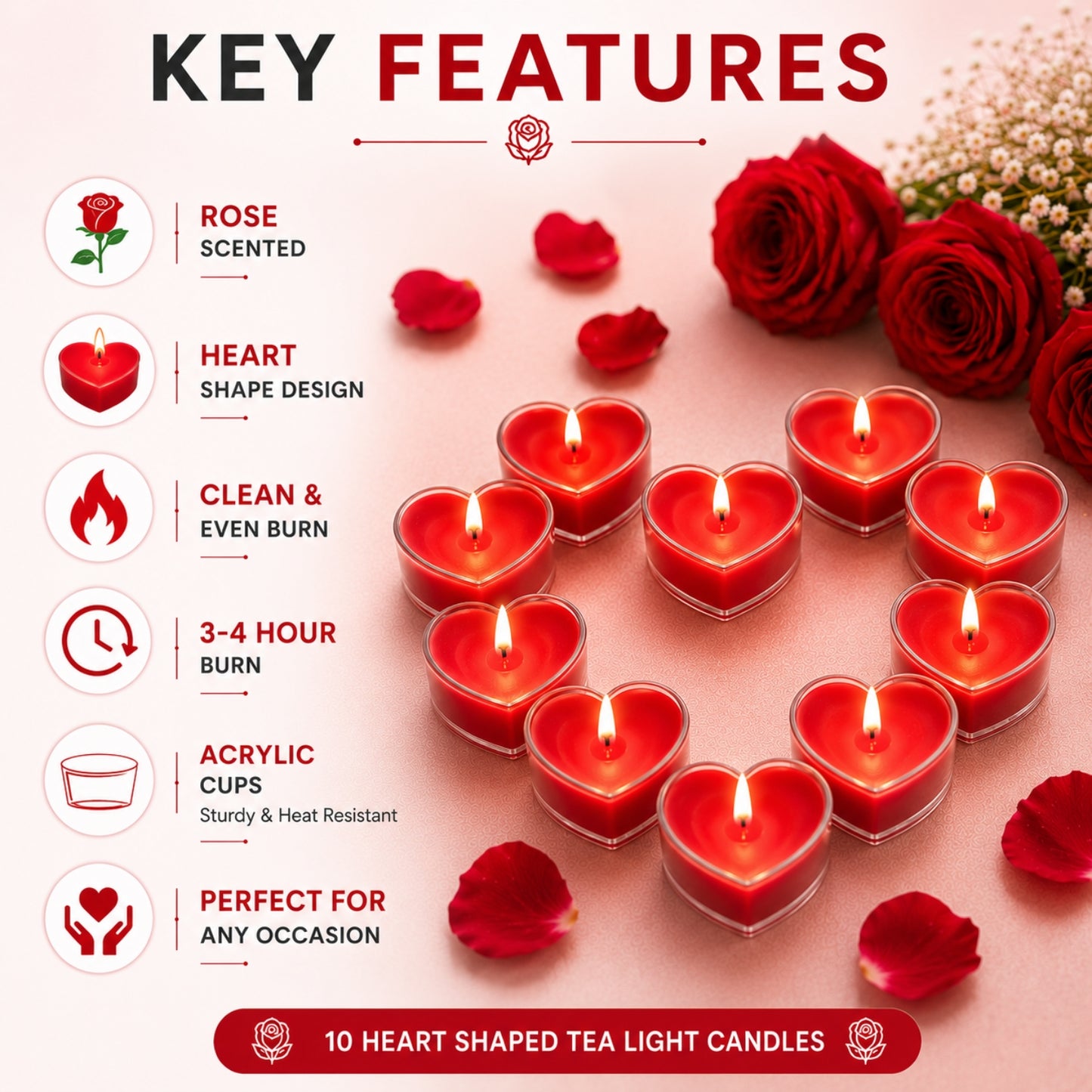 AuraDecor Fragrance Rose Heart Shape Tealight ( Bulk Pack of 100 Packets )