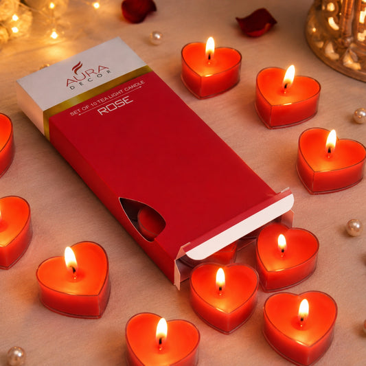 AuraDecor Fragrance Rose Heart Shape Tealight ( Pack of 10 )