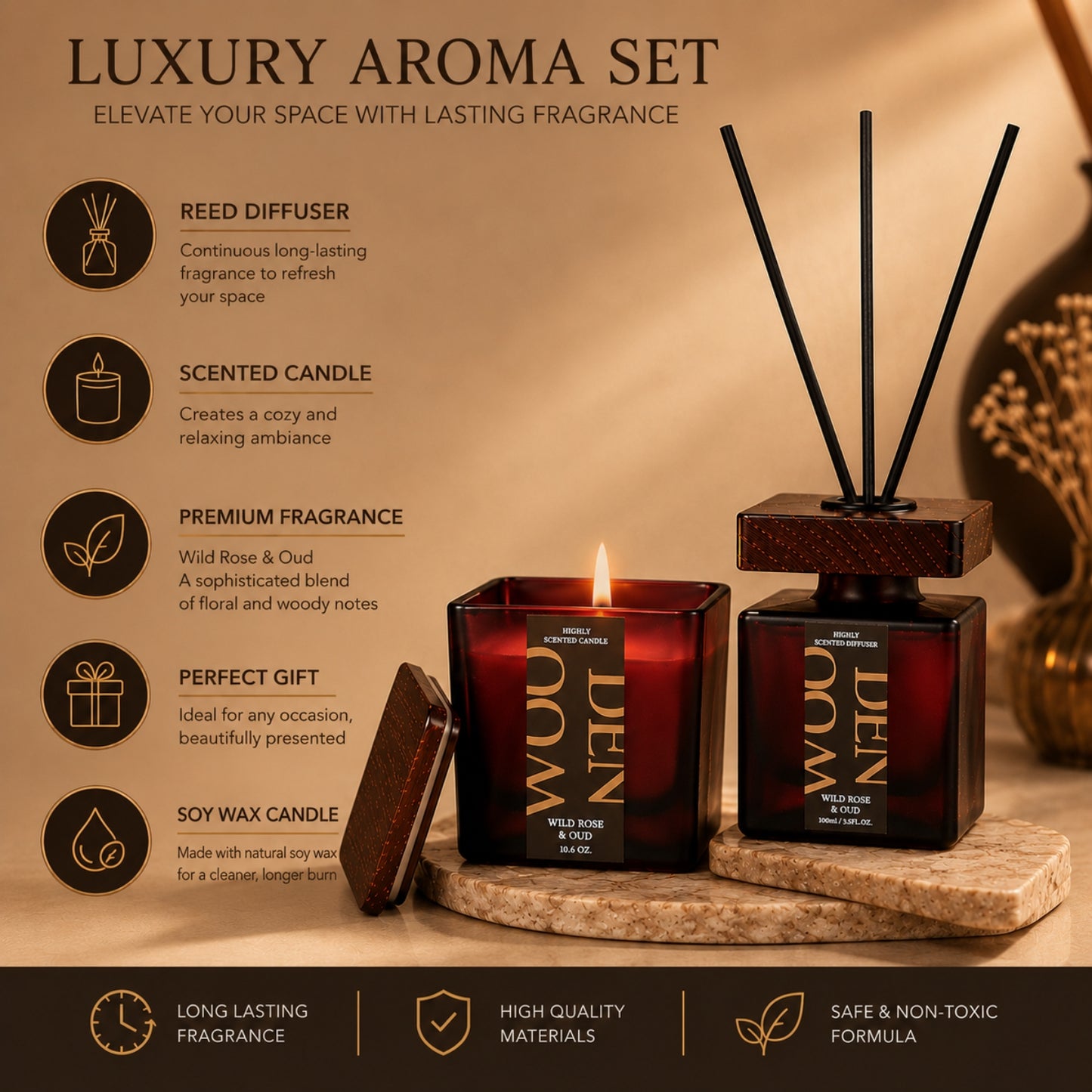 Bulk Buy AuraDecor Wooden Whisper Duo Gift Set (Master pack of 9)
