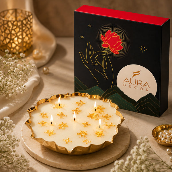 Single Lotus Urli Candle Gift Set (Oudh fragrance) || Festival gift set ||