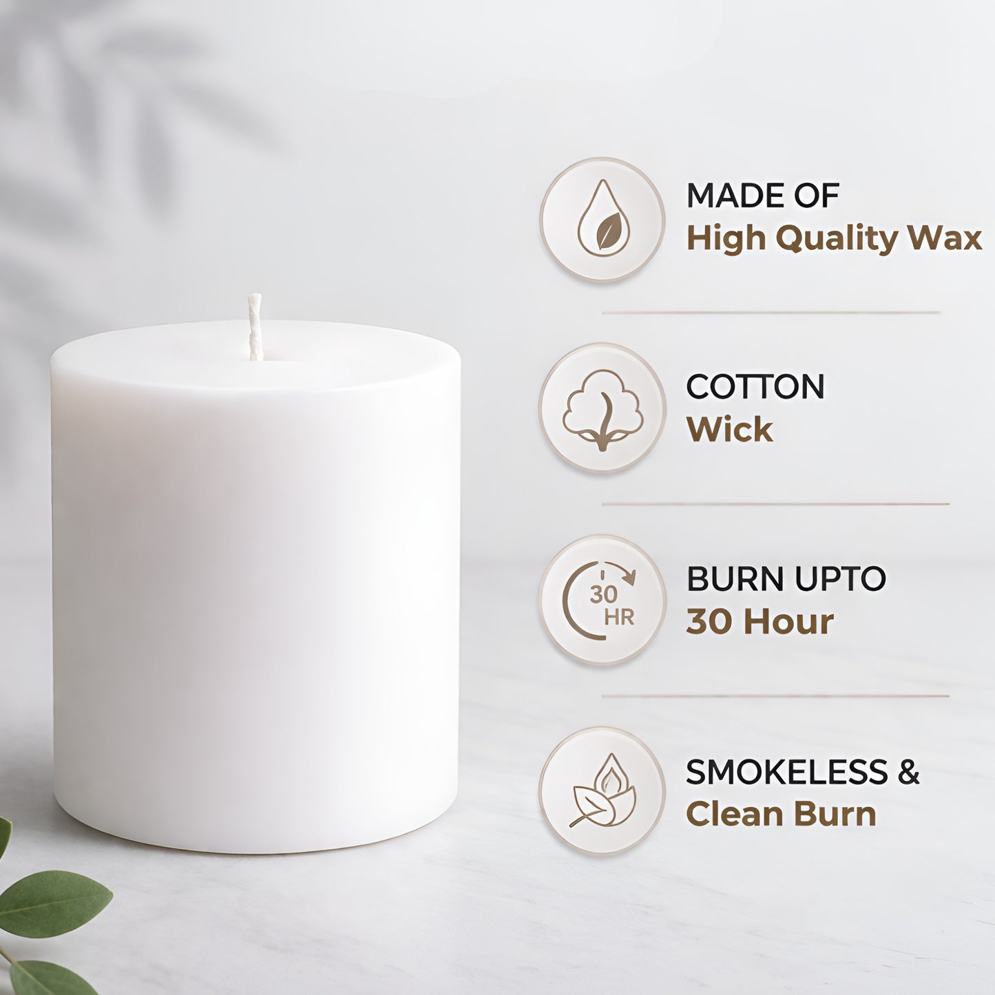 AuraDecor Pillar Candle ( 3*3 Inch ) ( White , Unscented )