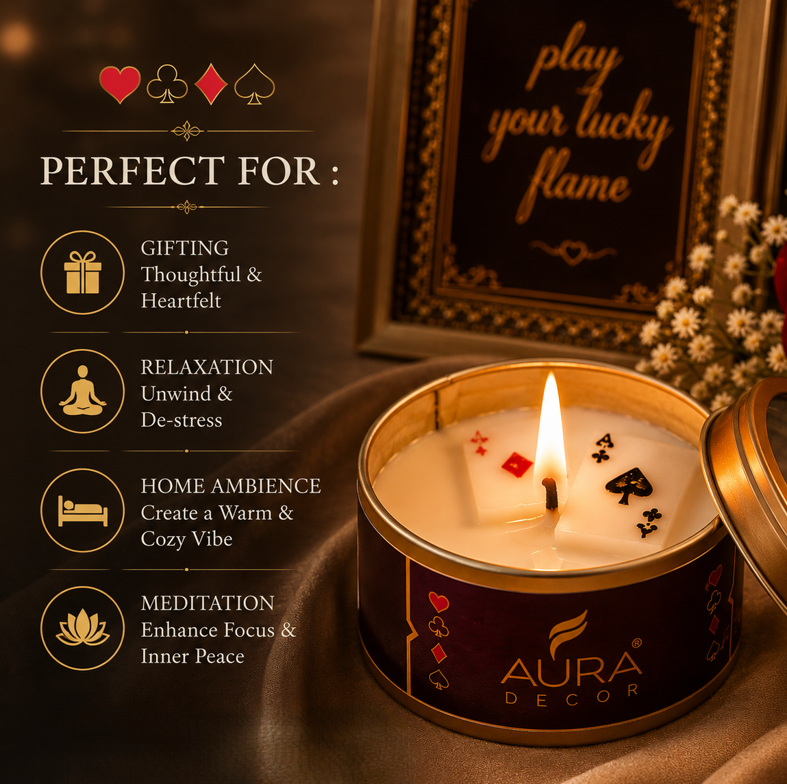AuraDecor Playing Card Tin Scented Candle Set | Premium Soy Wax Candle Gift Set | Play Your Lucky Flame