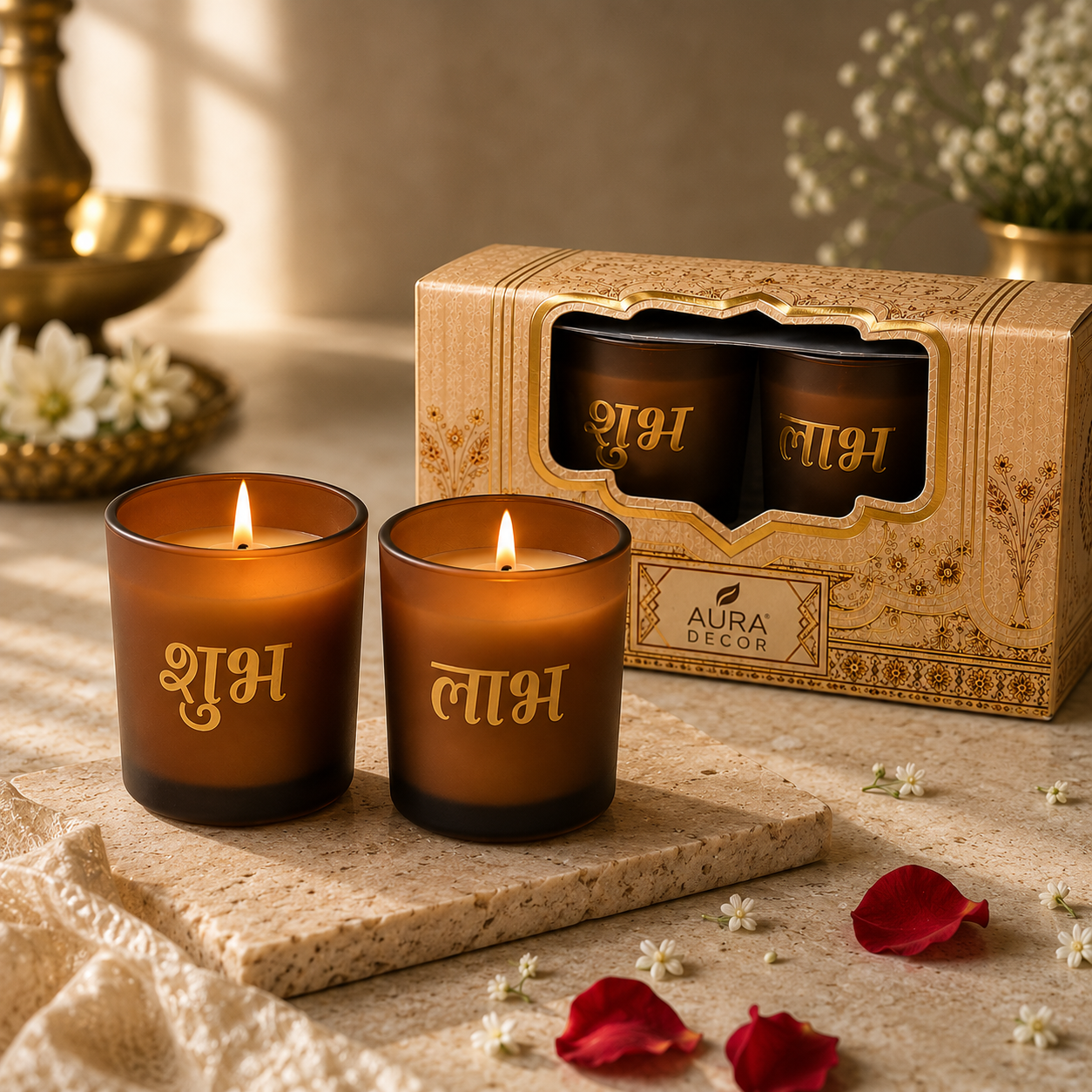 Shubh Labh Scented Candle Set of 2 | Festive Home Decor & Gifting