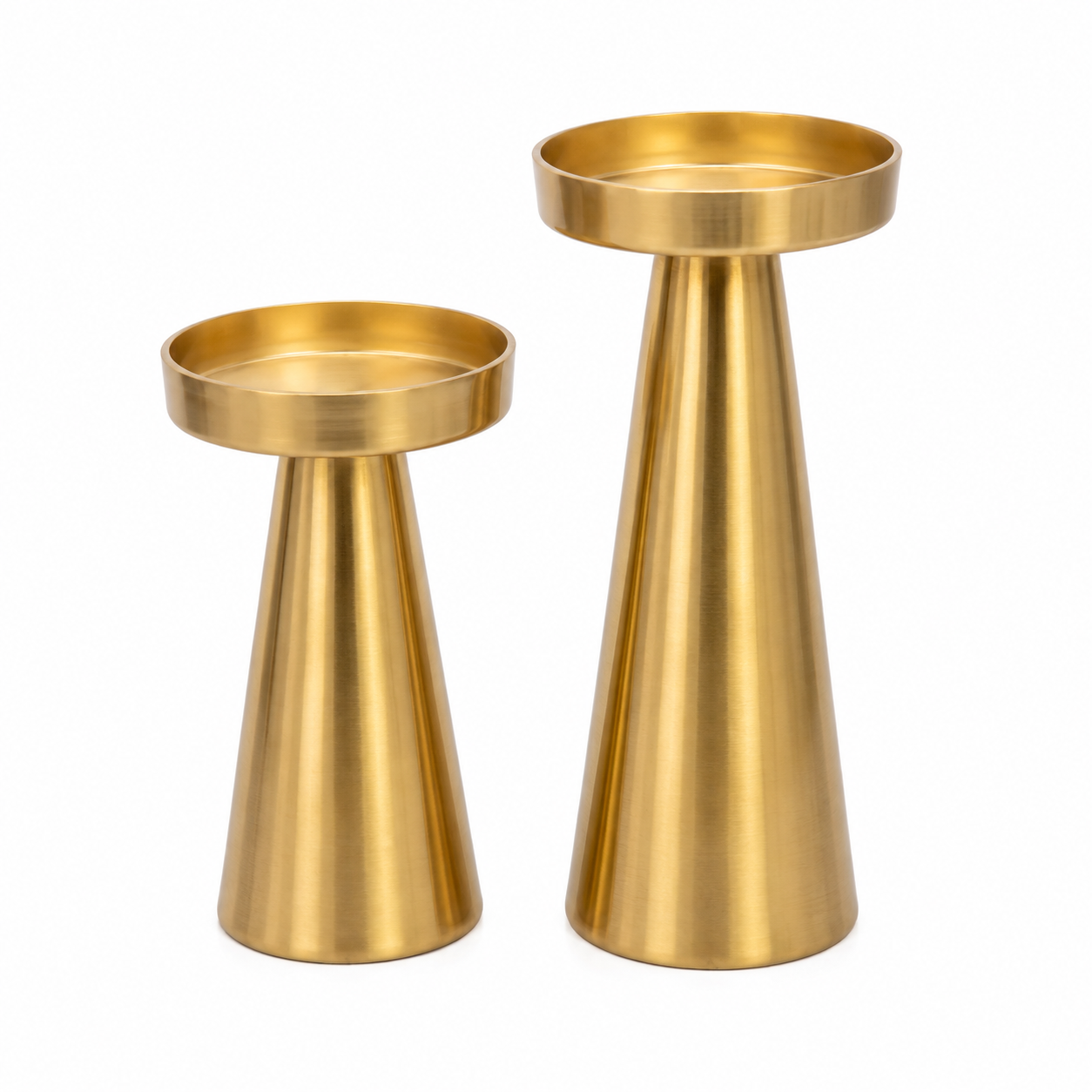 Gold Metal Pillar Candle Holders Set of 2 – Modern Decorative Candle Holder Stands