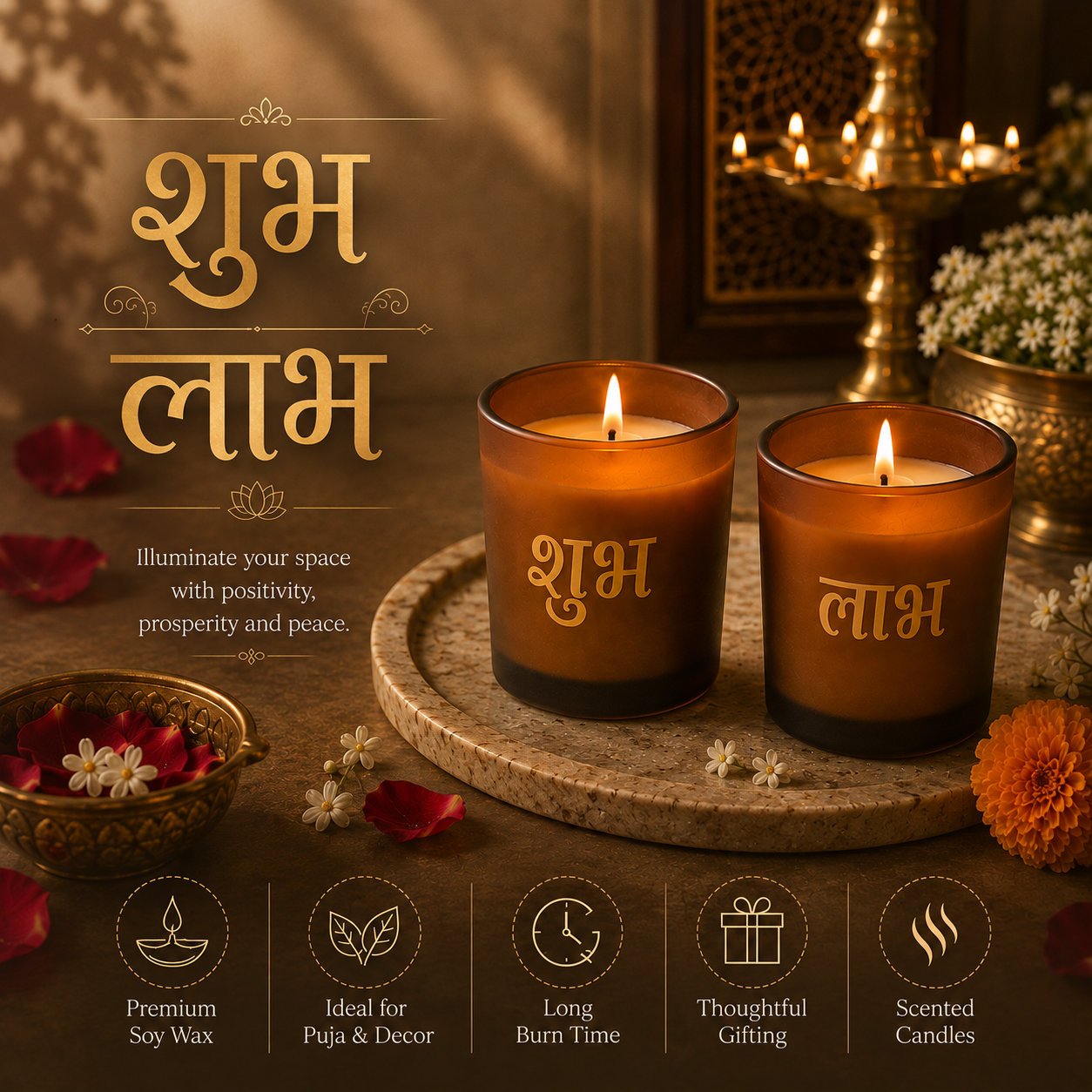 Shubh Labh Scented Candle Set of 2 | Festive Home Decor & Gifting