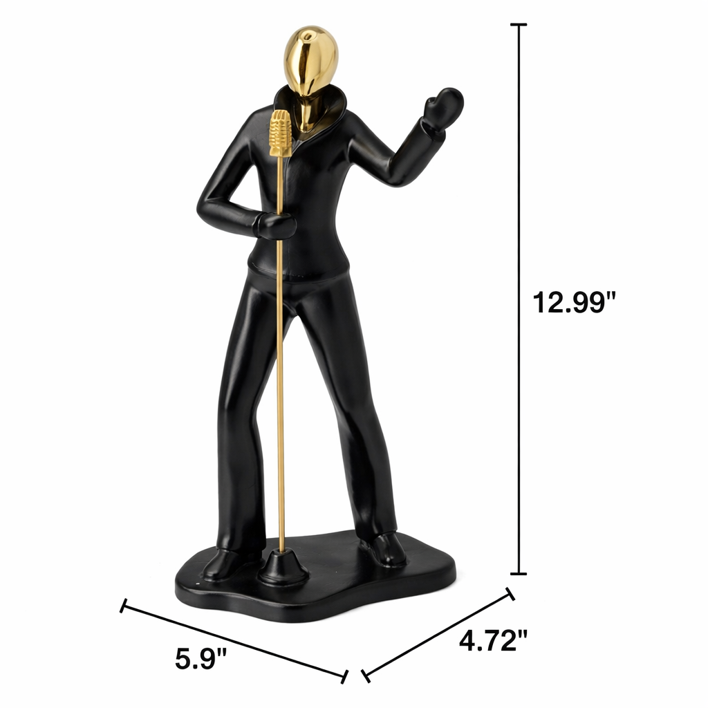 AuraDecor Singer Figurine, Modern Abstract Resin Showpiece in Black & Gold