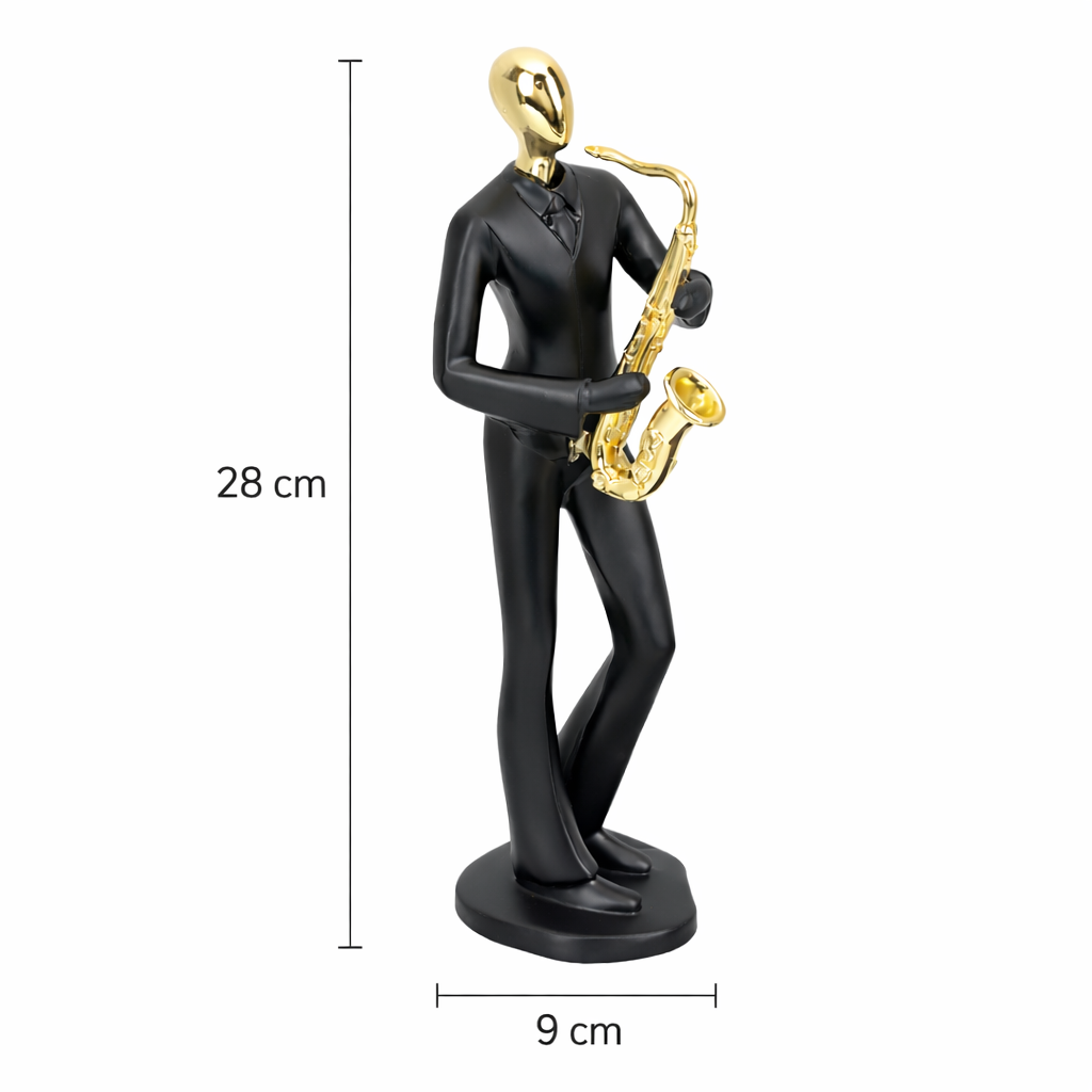 AuraDecor Saxophone Player Figurine, Modern Abstract Resin Showpiece in Black & Gold