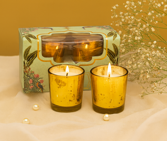 AuraDecor Golden Mercury Votive Glass Candle Jasmine Fragrance (Set of 2)