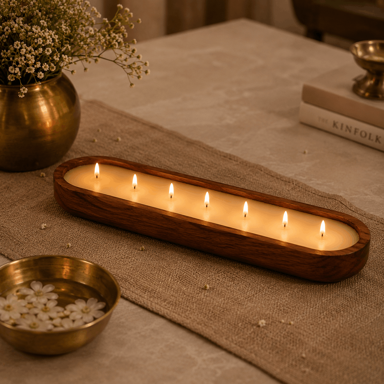 Bulk Buy Auradecor Grandeur Wooden Urli Candle (Master pack of 12 pcs)