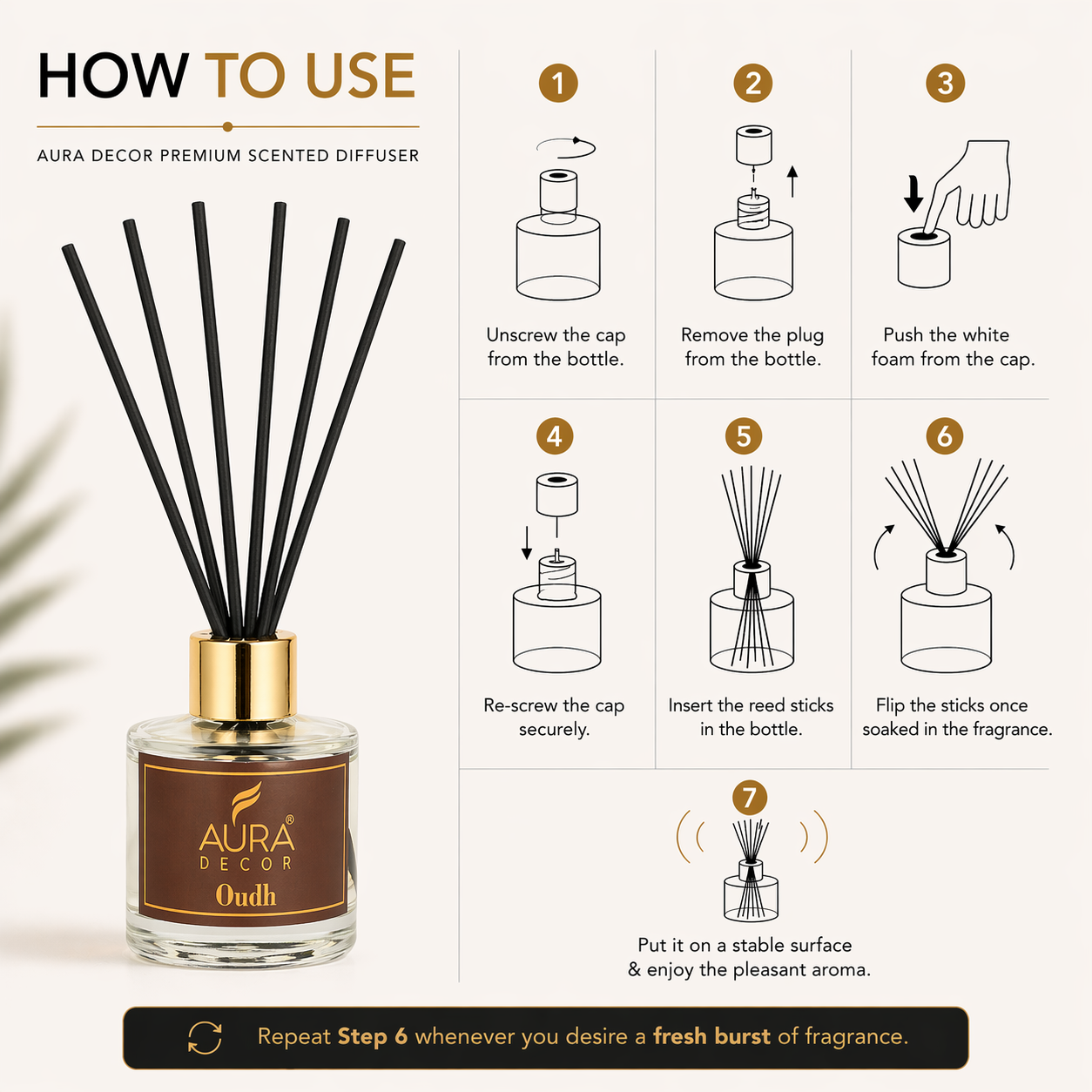 Auradecor Elysian Reed Diffuser - Lavender & Oudh |Aroma Diffuser| (RD-200)
