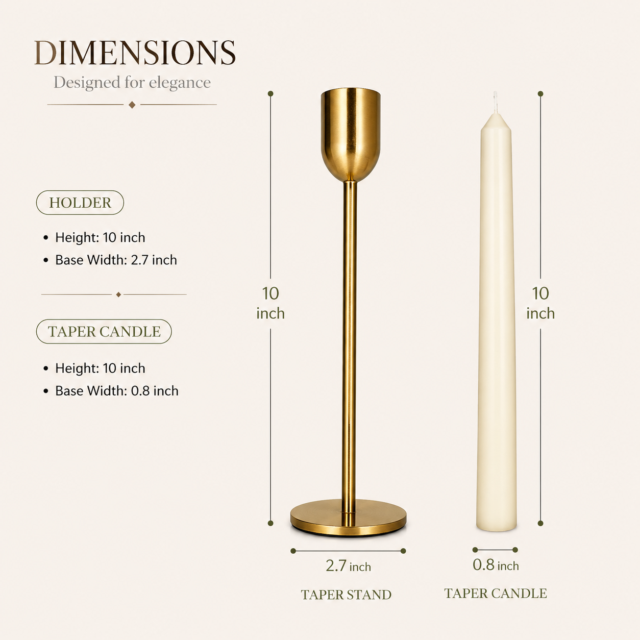 AuraDecor Luxury Dinner Candle Set with Gold Metal Holder | 10-Inch Taper Candle | Premium Table Decor & Gift Set