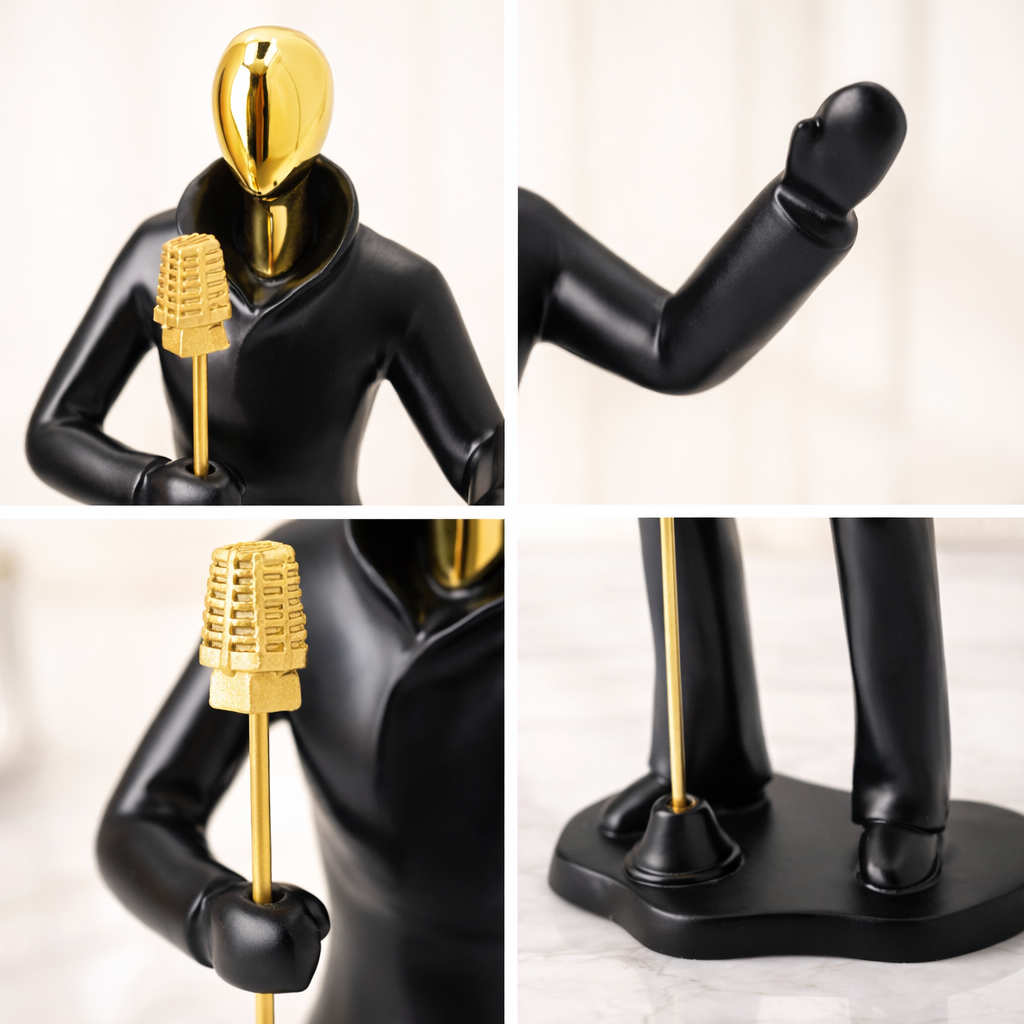 AuraDecor Singer Figurine, Modern Abstract Resin Showpiece in Black & Gold