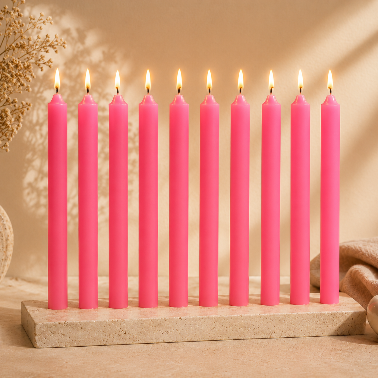 AuraDecor Large Stick Candles | Long Burning| Pack of 10