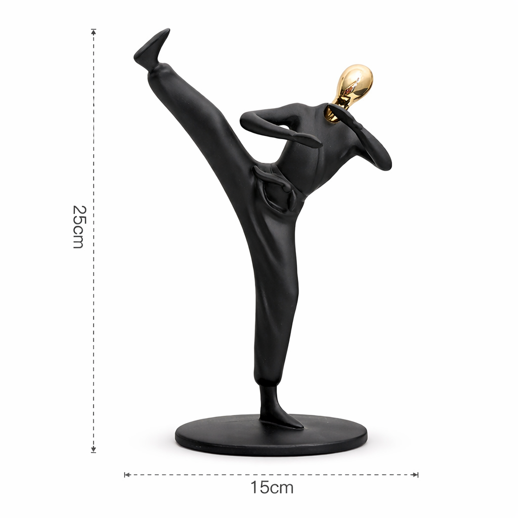 AuraDecor Martial Artist Figurine, Modern Abstract Resin Showpiece in Black & Gold