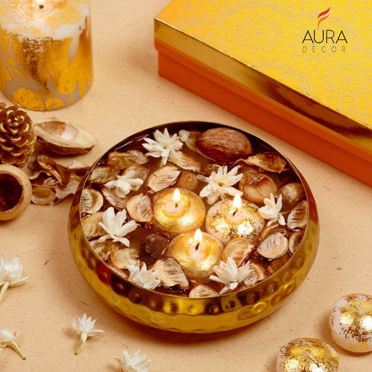 AuraDecor Urli Gift Set with Floating Candles & Potpourri in a Gift Box