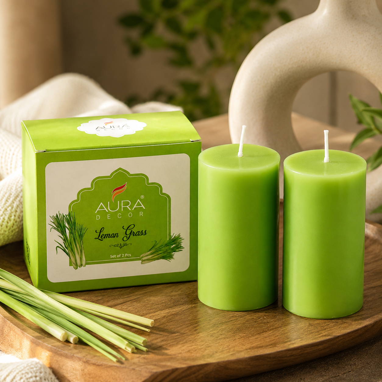 AuraDecor Scented Pillar Candles Set of 2 | (25 Hours Burn Time Master pack of 50)