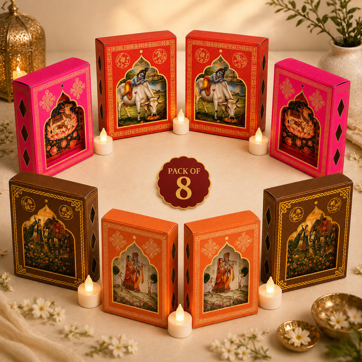 Traditional Jharokha Wall Decor Set with LED Candles | Festive Indian Home Decoration