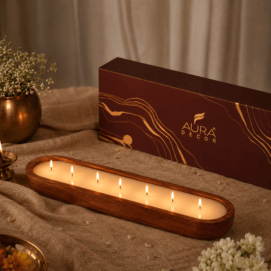 Bulk Buy Auradecor Grandeur Wooden Urli Candle (Master pack of 12 pcs)
