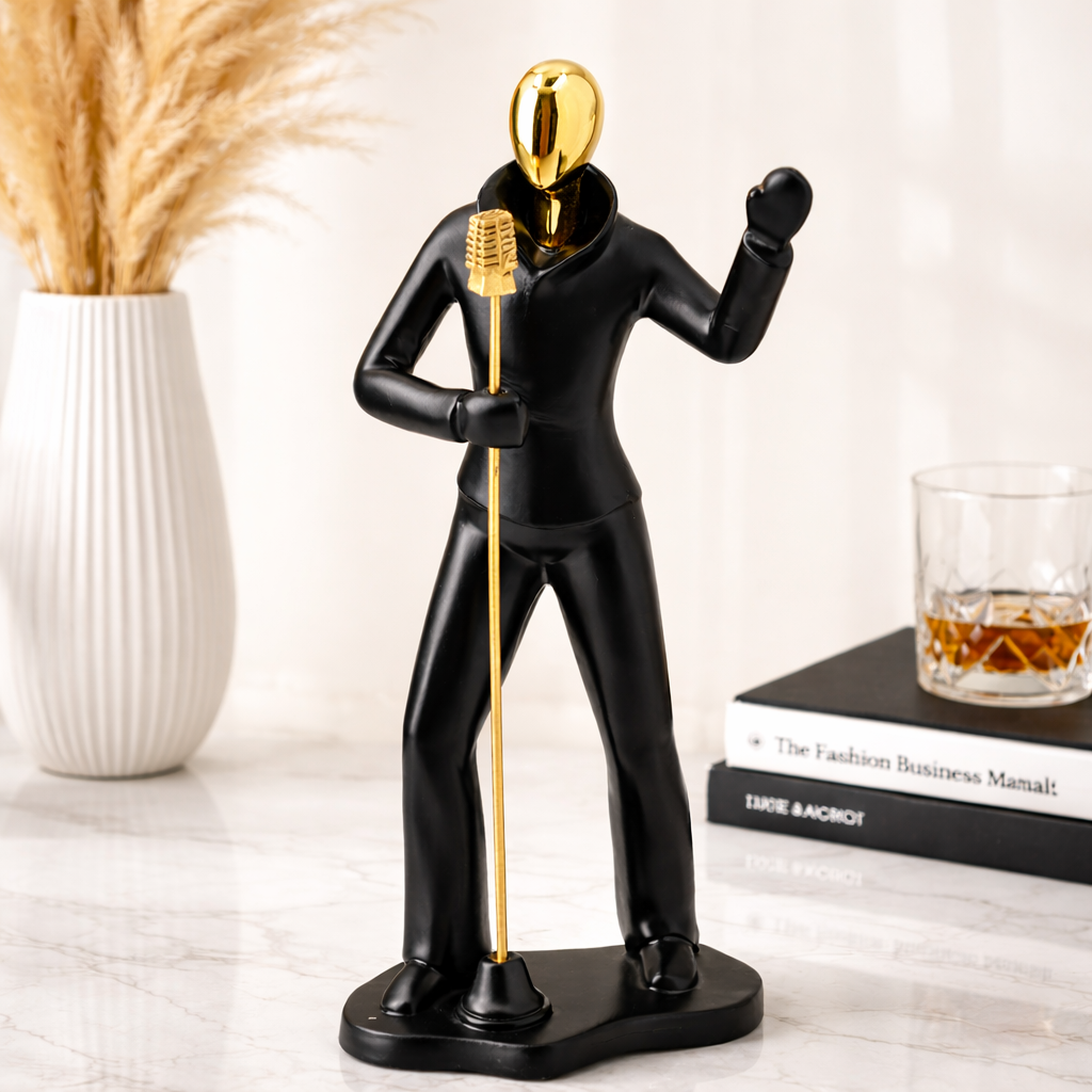 AuraDecor Singer Figurine, Modern Abstract Resin Showpiece in Black & Gold