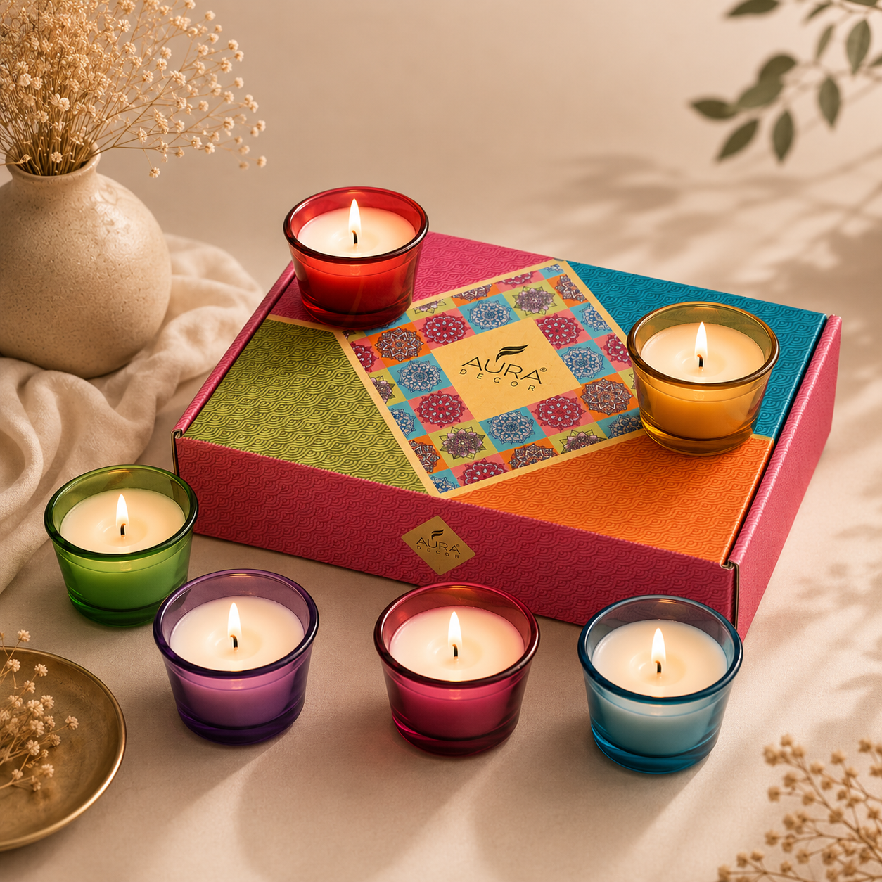Bulk Buy AuraDecor Makkhan Pot Votive Candle Gift Set | Set of 6 Soy Wax (Master pack of 20pcs)