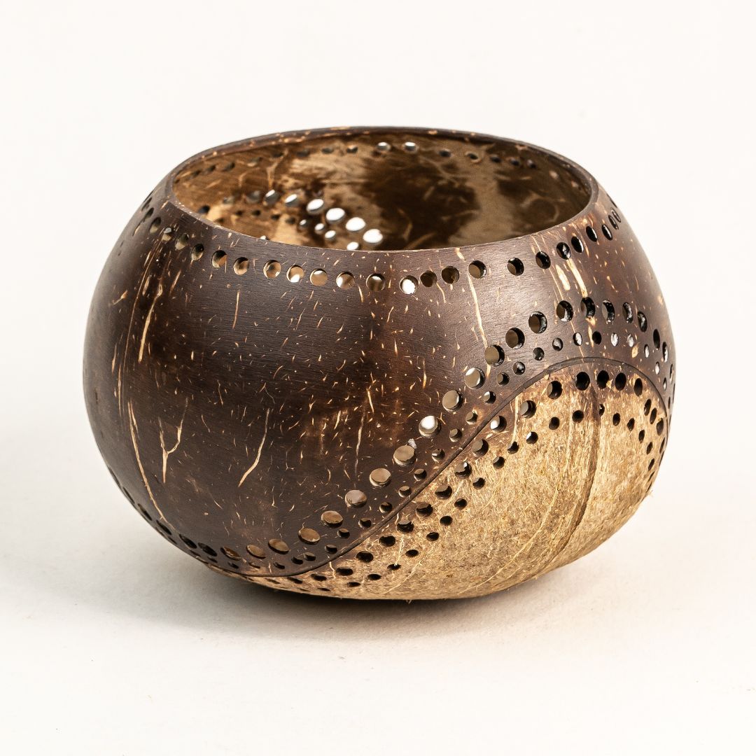 Hand Carved Coconut Shell Candle Holder - Exotic