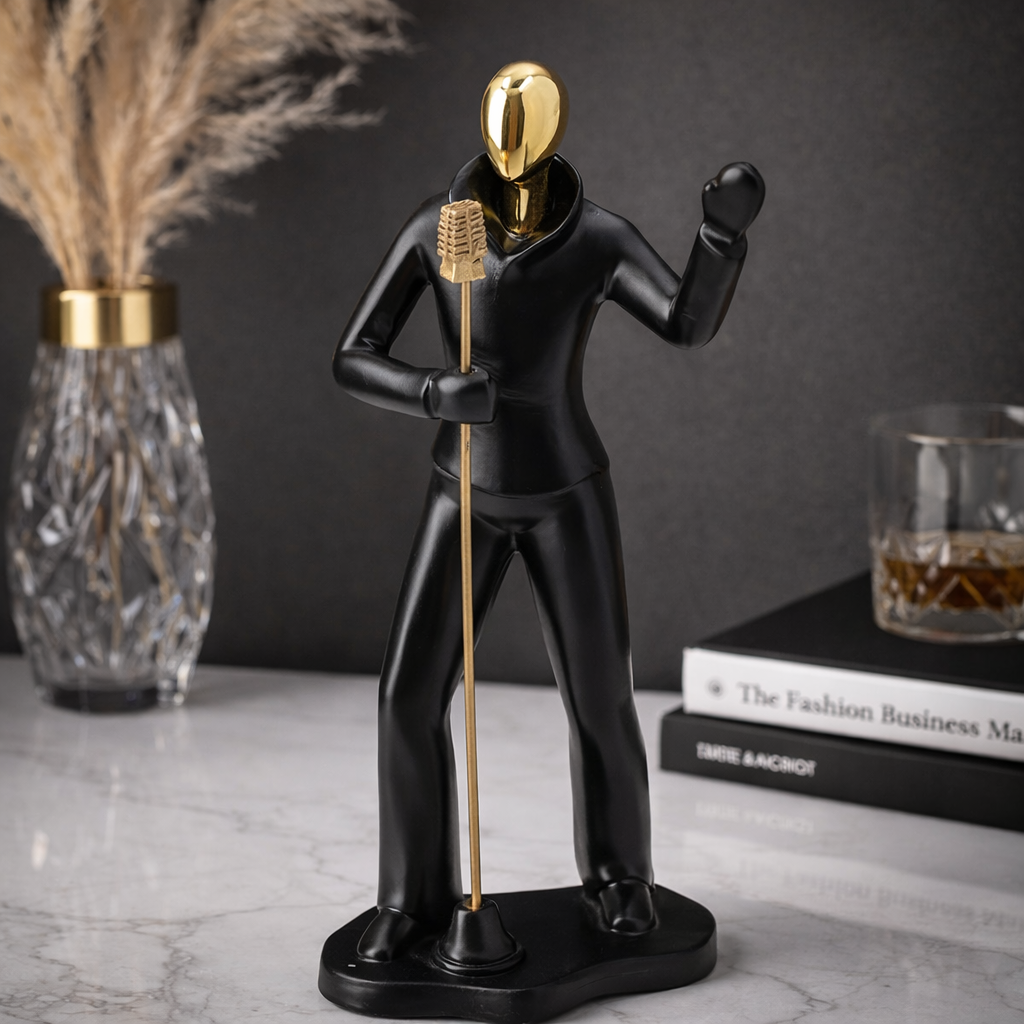 AuraDecor Singer Figurine, Modern Abstract Resin Showpiece in Black & Gold
