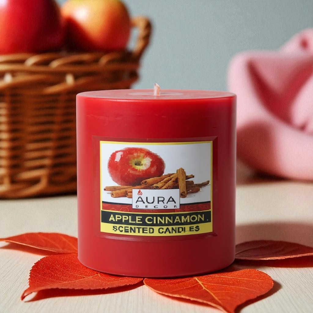 Bulk Buy AuraDecor Apple Cinnamon Fragrance Pillar Candle (Master pack of 50)
