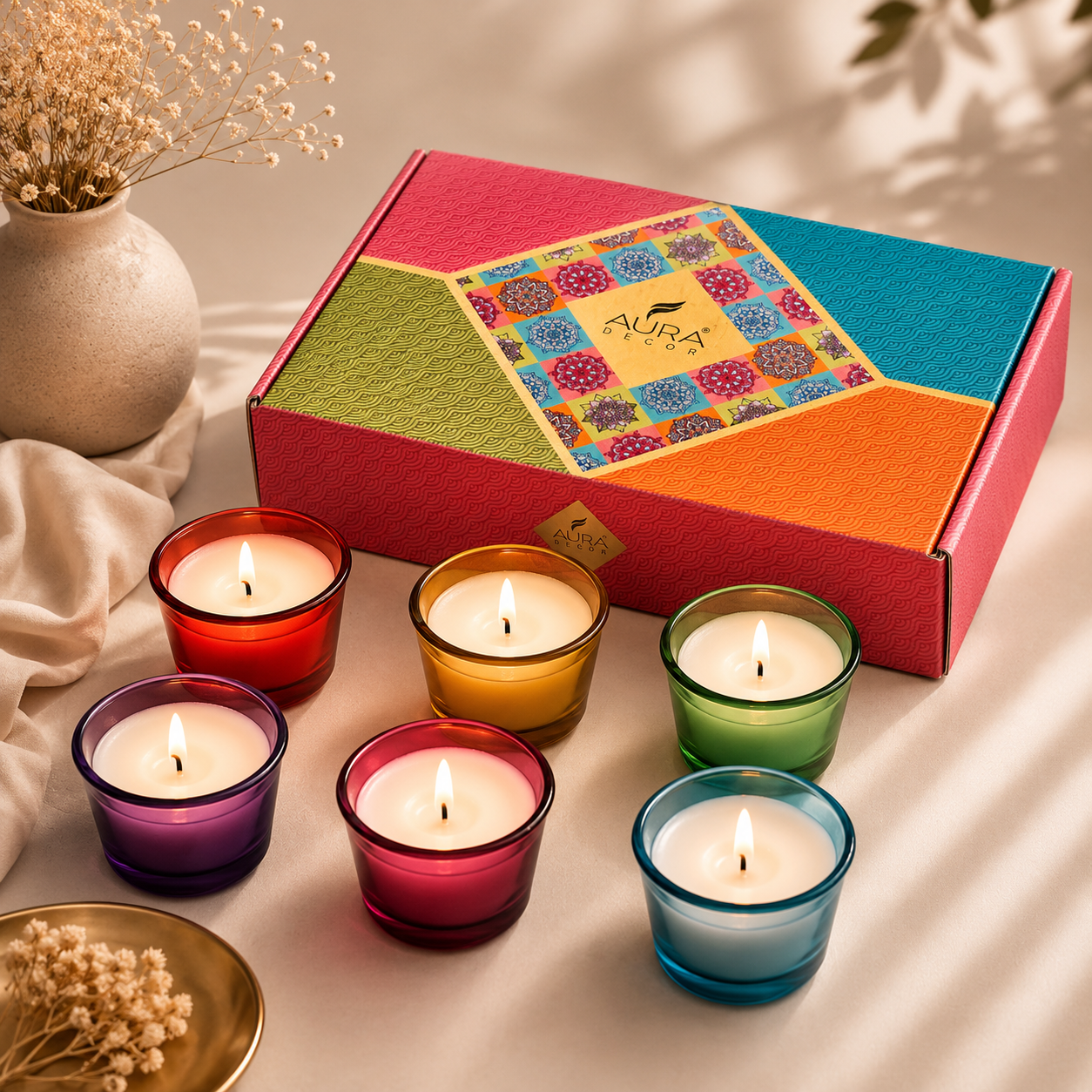 Bulk Buy AuraDecor Makkhan Pot Votive Candle Gift Set | Set of 6 Soy Wax (Master pack of 20pcs)