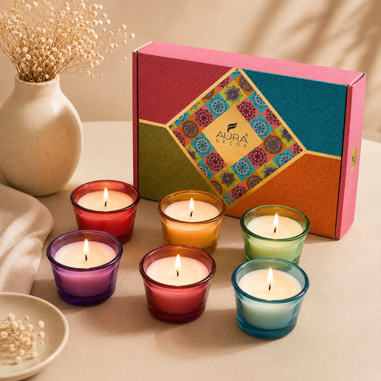 Bulk Buy AuraDecor Makkhan Pot Votive Candle Gift Set | Set of 6 Soy Wax (Master pack of 20pcs)