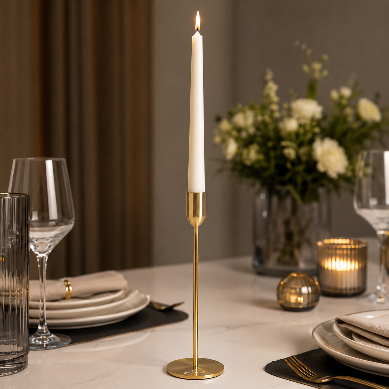 AuraDecor Luxury Dinner Candle Set with Gold Metal Holder | 10-Inch Taper Candle | Premium Table Decor & Gift Set