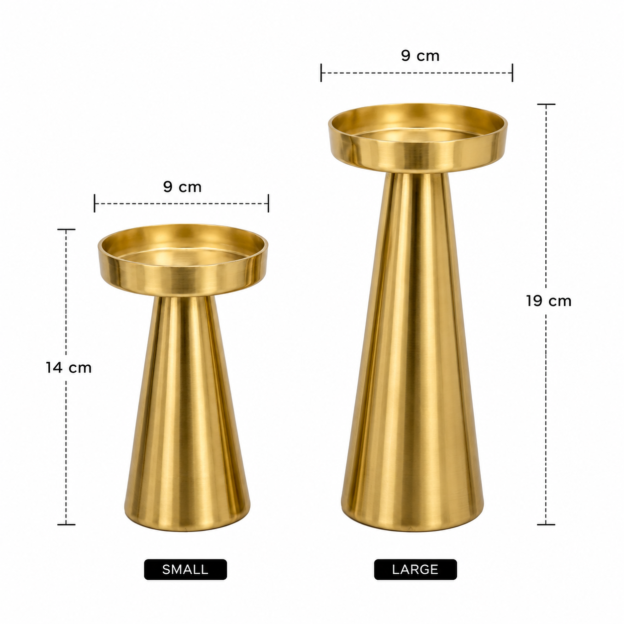 Gold Metal Pillar Candle Holders Set of 2 – Modern Decorative Candle Holder Stands