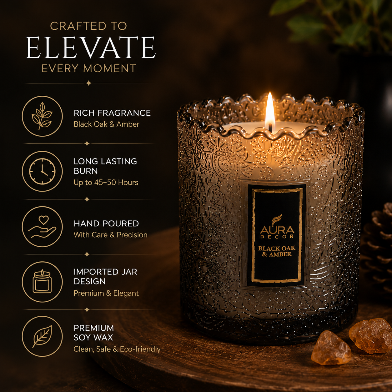 AuraDecor Eclipse Premium Scented Jar Candle | Soy Wax | Luxury Glass Candle | 2 Fragrance Variants