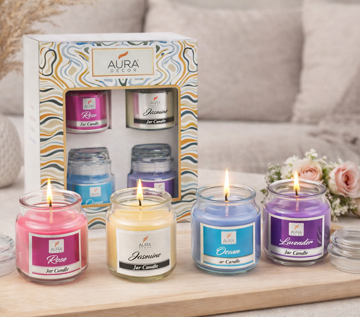 AuraDecor Set of 4 Highly Fragrance Jar Candle Burning Time 30 Hours Each