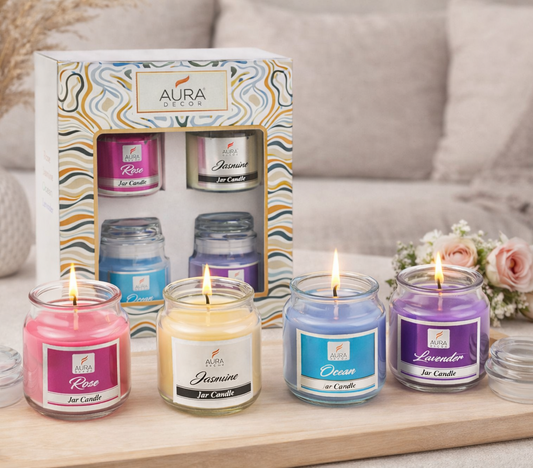 AuraDecor Set of 4 Highly Fragrance Jar Candle Burning Time 30 Hours Each