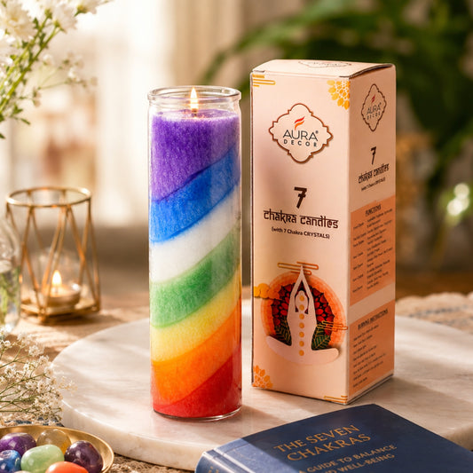 Bulk Buy AuraDecor 7 Chakra Jar Candle – Layered Wax Candle in Glass Jar ( Master pack of 20pcs )