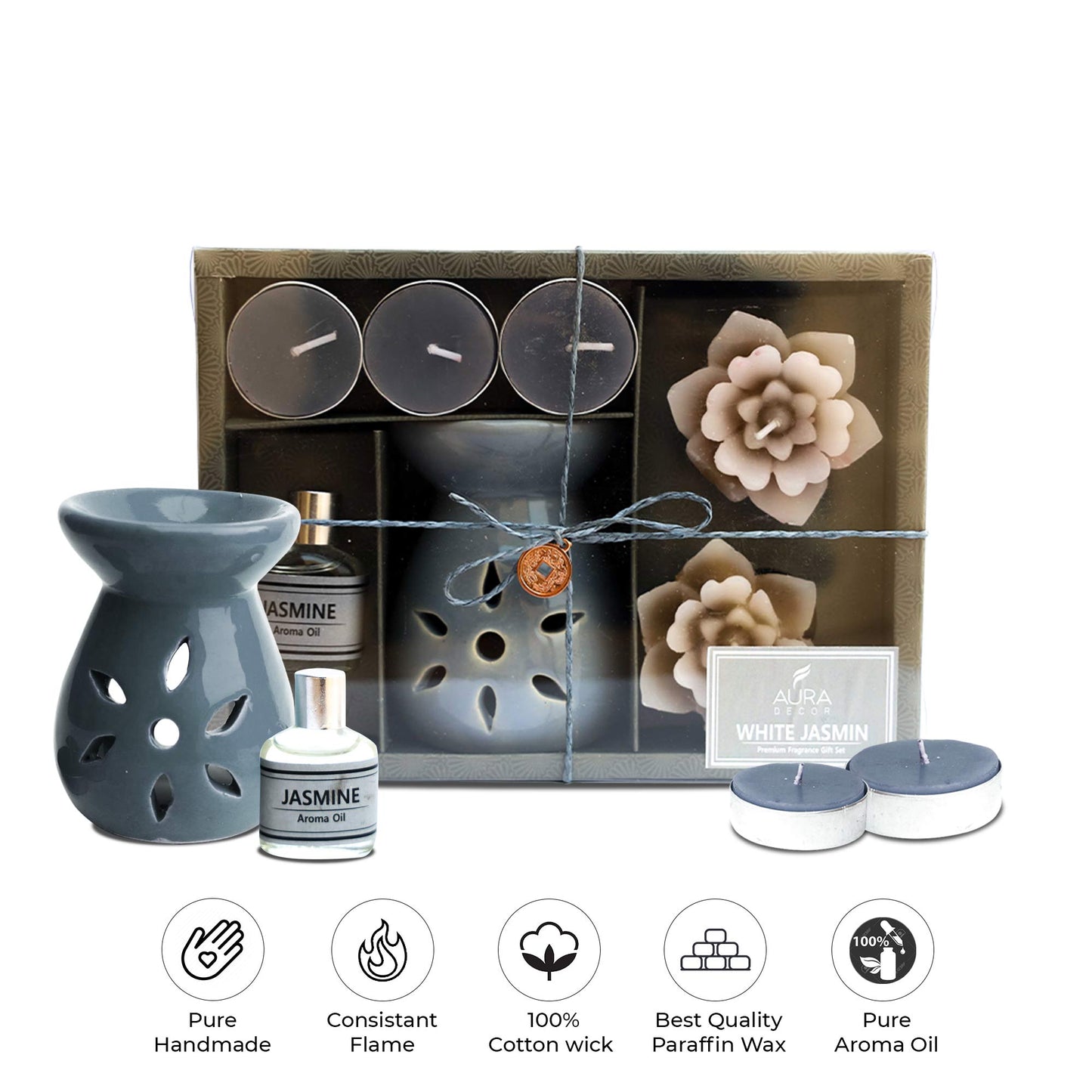 Aromatherapy Diffuser Gift Set with 4 Tealights & 2 Aroma Oil & 2 Floating Candles (GS-11)