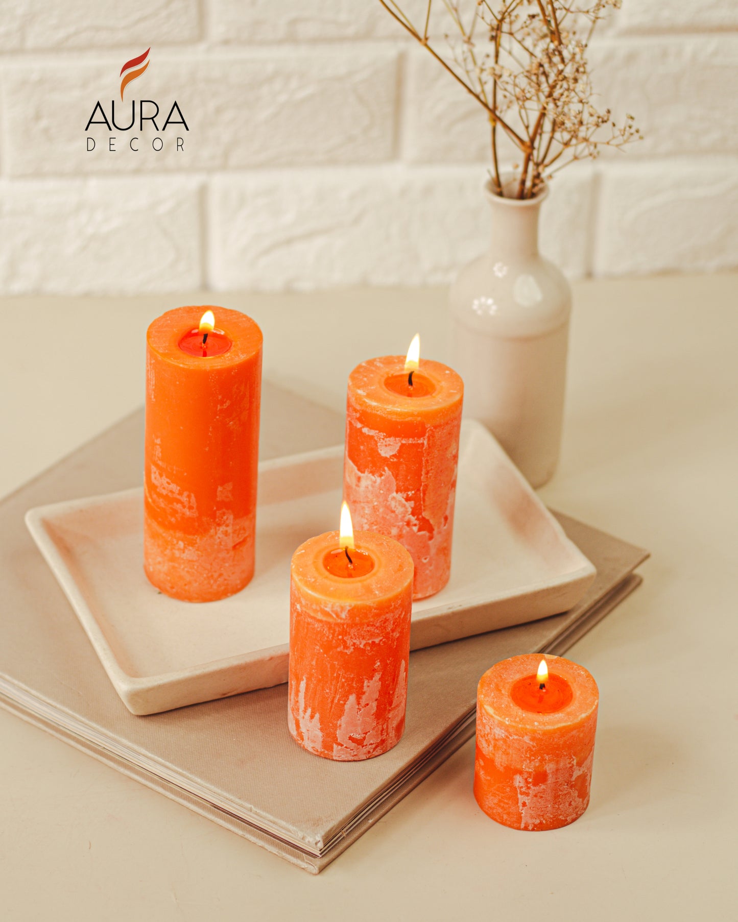 Auradecor Set of 4 Marble Finish Fragrance Pillar Set