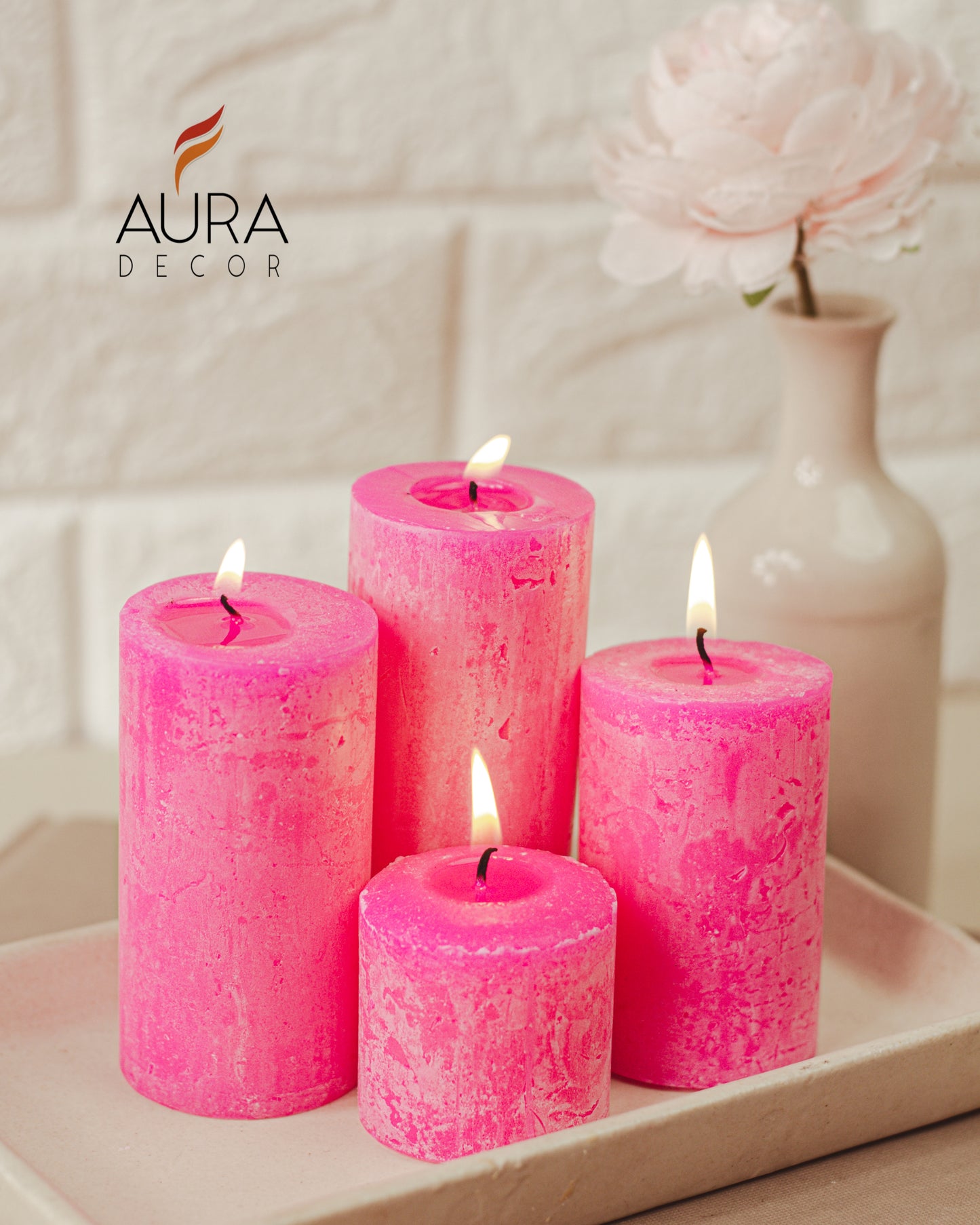 Auradecor Set of 4 Marble Finish Fragrance Pillar Set
