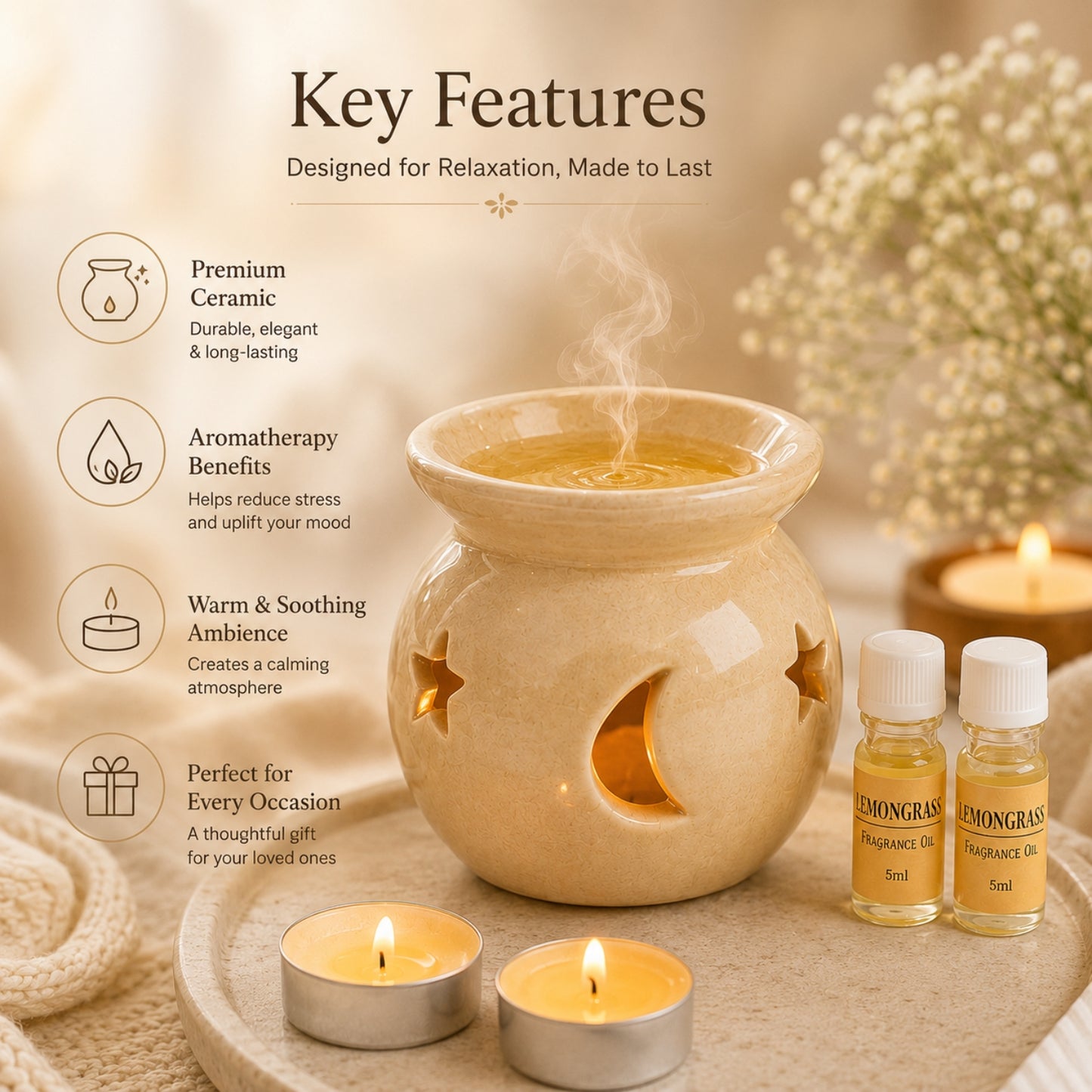 AuraDecor GS-02 Aroma Oil Burner Gift Set LemonGrass (Master Pack of 18pcs)